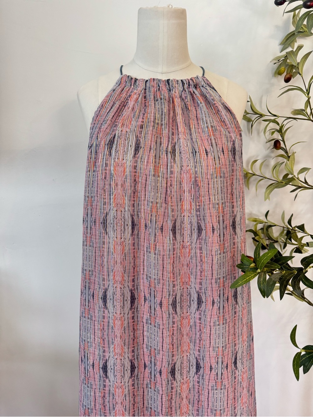 World Market Metallic Stripe Halter Midi Dress S/M Pink Gray Boho - Picture 5 of 7